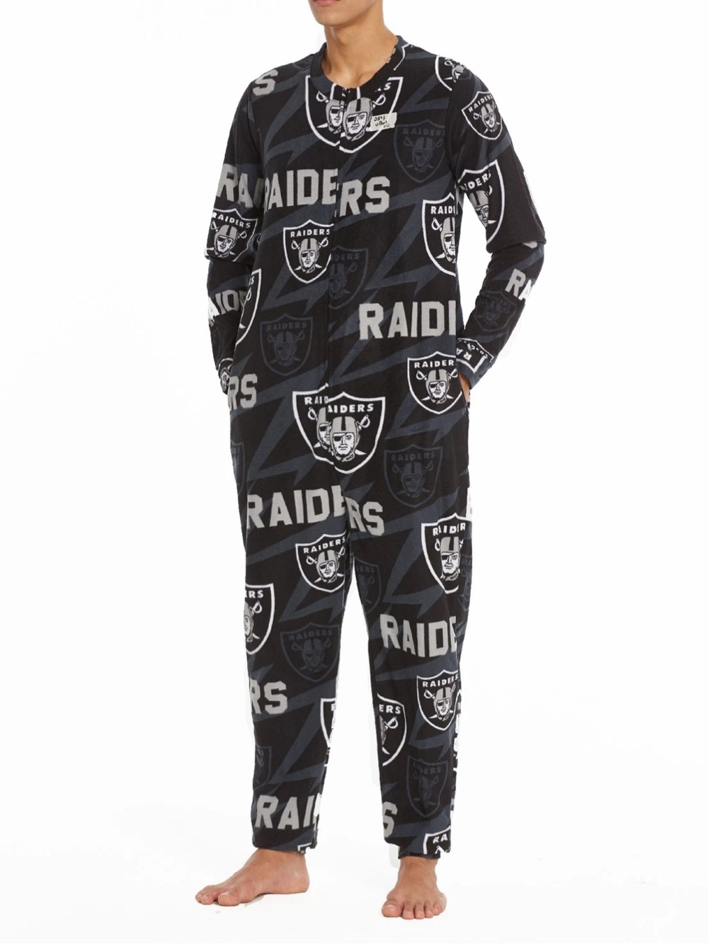 NFL Team Apparel Raiders Zip Up Union Jack Pajama PJ One Piece